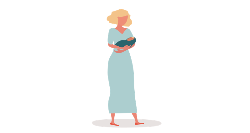 Illustration of a mother holding her newborn
